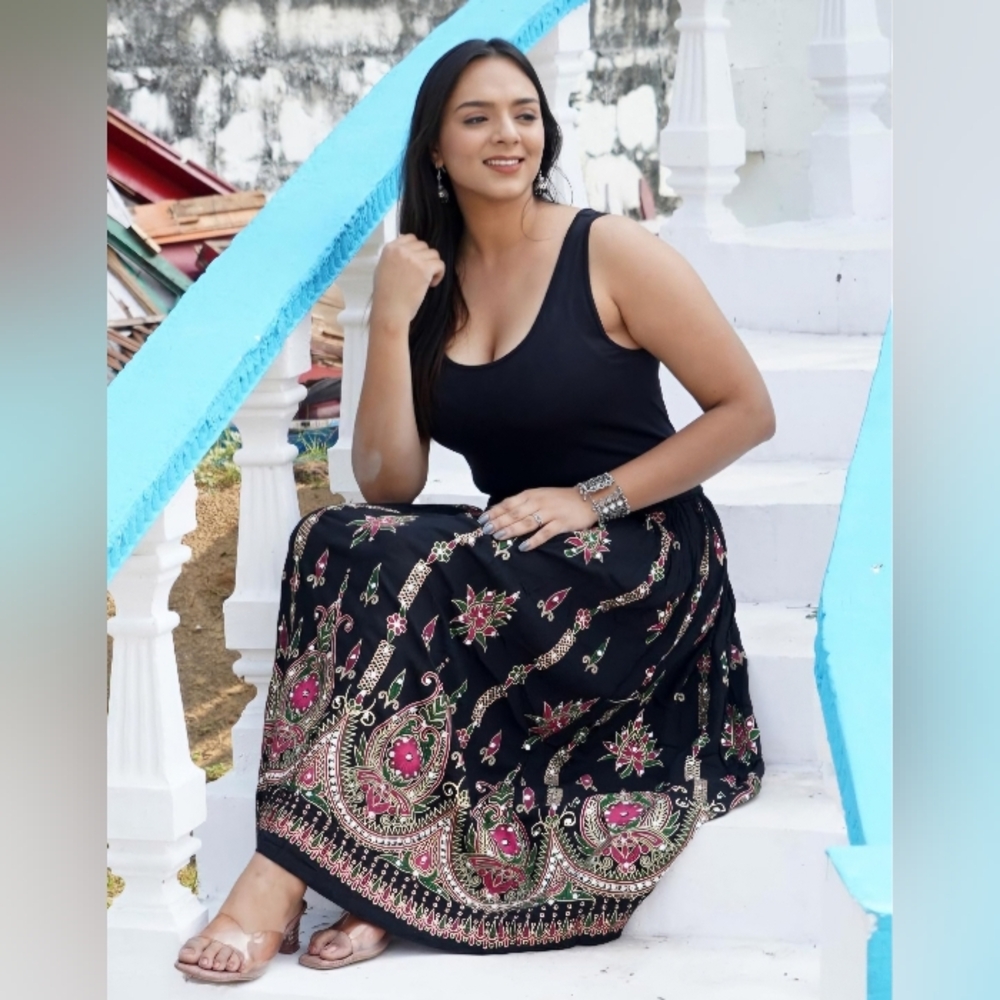 Elegant Black Embroidered Skirt